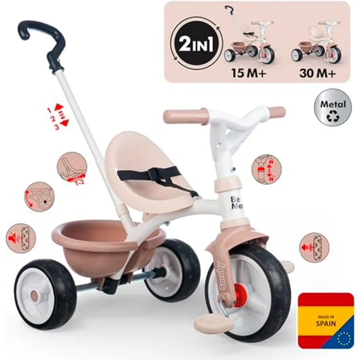 Smoby Dreirad Be Move, beige, Made in Europe - Innovatives Design, ergonomischer Sitz, höhenverstellbare Schiebestange – Bild 2