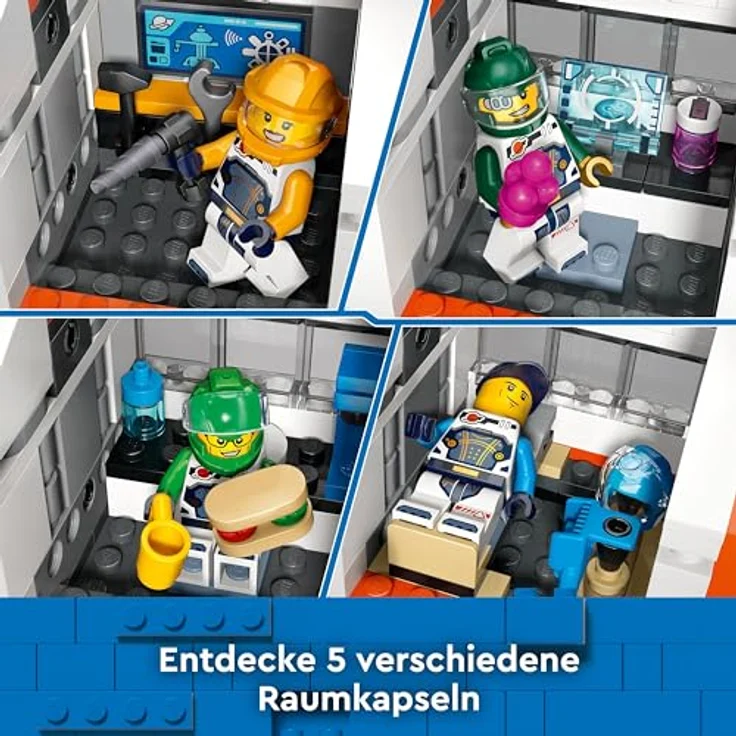 LEGO City Weltraum Modulare Raumstation, Raumschiff-Modell mit Weltraumfahrzeugen, Geschenk für Kinder, Jungen und Mädchen ab 7 Jahren, Modulare Forschungsstation mit 6 Astronaut-Figuren 60433 – Bild 4