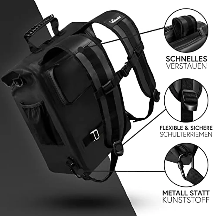 Valkental - 3in1 Fahrradtasche - NEUAUFLAGE 2024 - Geeignet als Gepäckträgertasche, Rucksack und Umhängetasche - Wasserdicht & Reflektierend - 23L - Schwarz – Bild 3