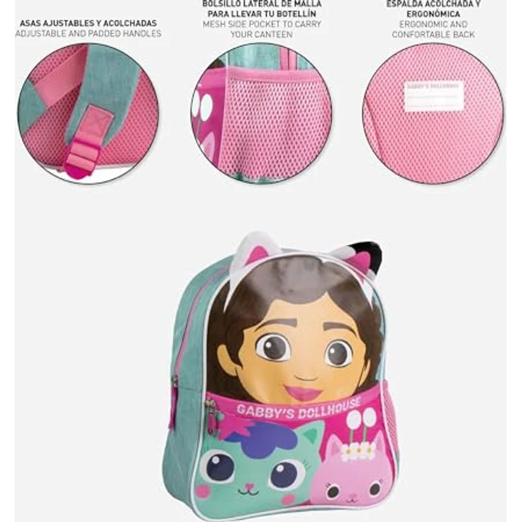 Cerda Gabbys Puppenhaus Rucksack, 30 cm Kindergartenrucksack aus strapazierfähigem Polyester, lila – Bild 3