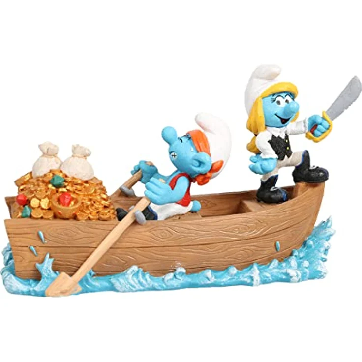 Aquadella, Figur Schlümpfe Piraten, 18,7 x 8,2 x 10,8 cm, sehr detailliert und hergestellt aus Polyesterharz, ungiftig und pH-neutral, für Süß- und Meerwasseraquarien – Bild 1