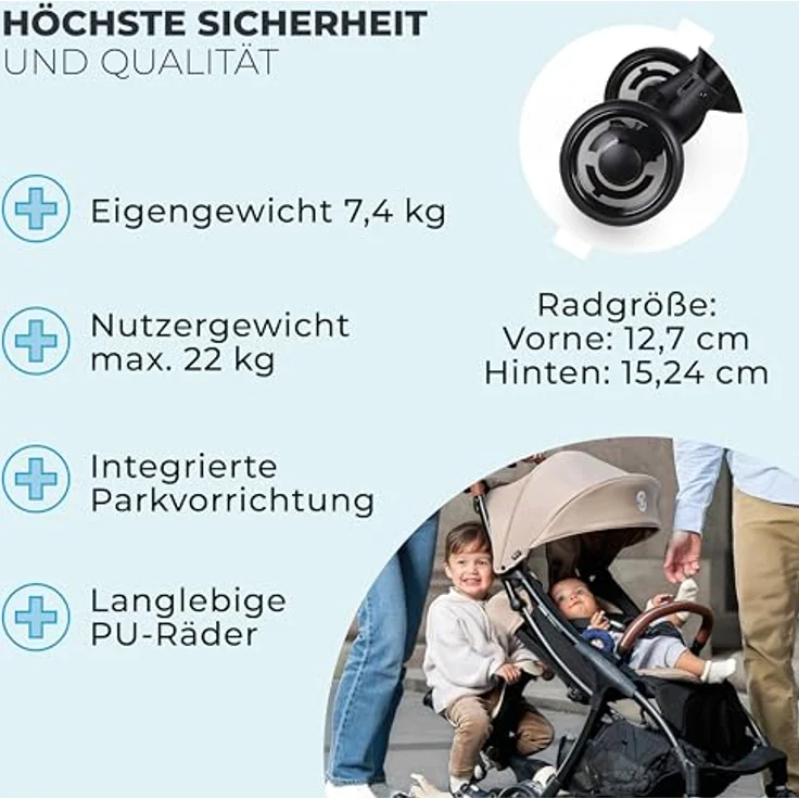 Globber Stroll Lite, Kinderwagen bis 22 kg, kompakter Reisebuggy mit verstellbarer Rückenlehne, Sonnenschutz und 1-Hand-Falt-Automatik, oliv grün – Bild 4