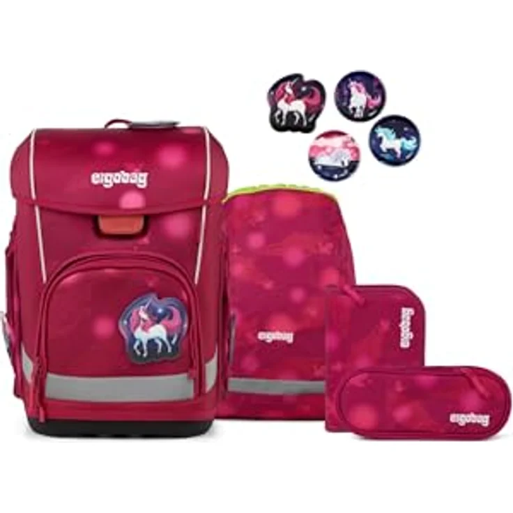 ergobag cubo Light Set ergonomischer Schulranzen, extra leicht mit 6-teiligem Zubehör, 860 g, inklusive Turnbeutel und Klettie-Set, recycelte Materialien – Bild 1