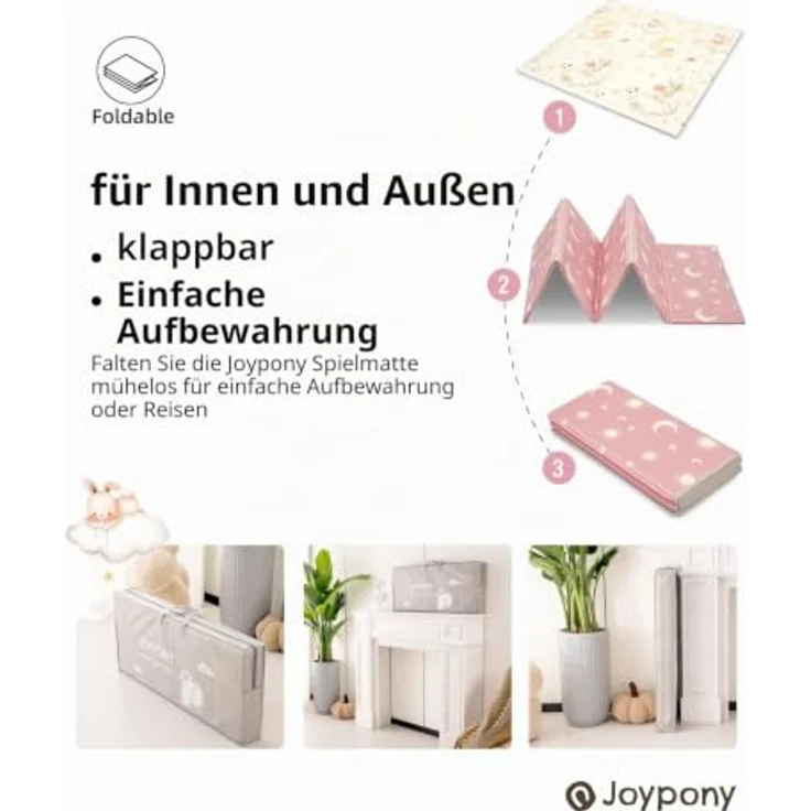 Joypony Krabbelmatte Baby 150x180 cm, Faltbare Spielmatte, Wasserdicht & Rutschfest mit Tragetasche – Ideal für Babys & Kleinkinder-Kaninchen – Bild 4
