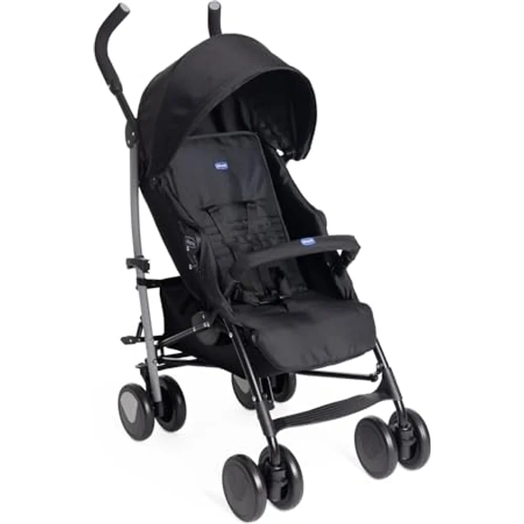 Chicco Echo Light Kinderwagen, Buggy von 0 Monaten bis 22 kg, verstellbare Rückenlehne, geräumiger Sitz, Stoßstangenmanschette, faltbarer Regenschirm, Zwillingsbremsen und schwenkbare Vorderräder, monochromer Look, blau – Bild 1