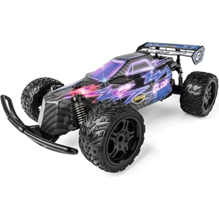 Carson Glow Rider 500404299 1:12 RC Fahrzeug mit 2,4 GHz Fernsteuerung, LED Beleuchtung, 25 Minuten Fahrzeit, blau, 100% RTR Komplett Set – Bild 2