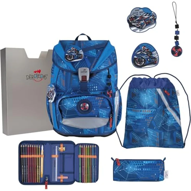 DerDieDas ErgoFlex Light Set, 6-teiliges Schulranzen Set mit ergonomischem Design, reflektierenden Elementen, 22 Litern Volumen, blau – Bild 2