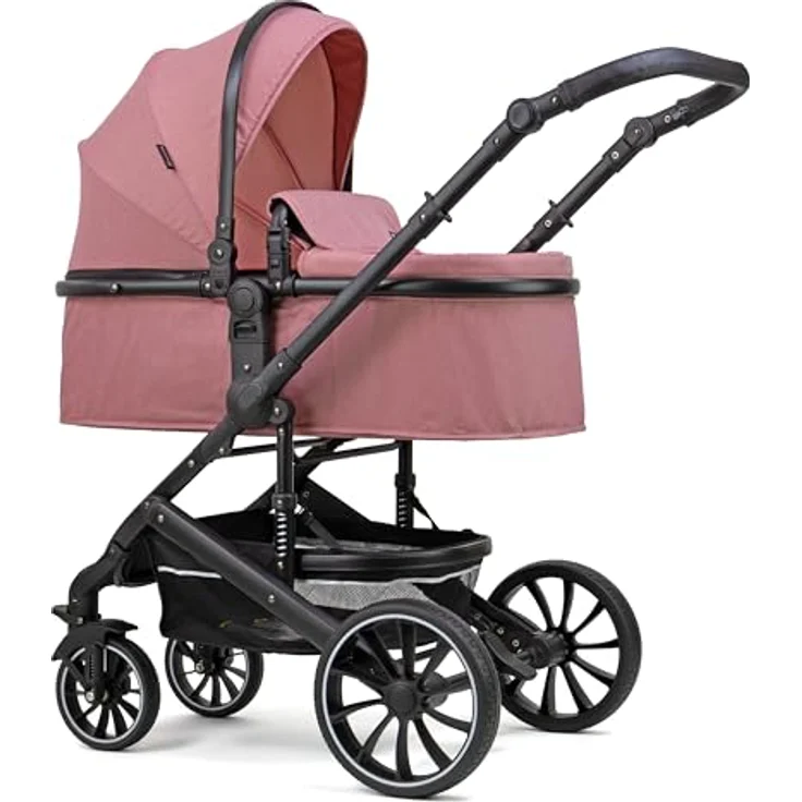 Pixini Kinderwagen Kalani 3in1 Kombikinderwagen, inkl. Babywanne & Buggy & Auto-Babyschale & Cupholder (altrosa) - Komfortabler Kinderwagen mit verstellbarer Rückenlehne und höhenverstellbarem Schieber – Bild 2