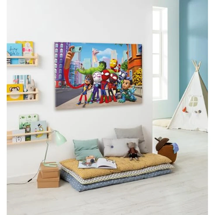 Komar Keilrahmenbild - Spidey and His Amazing Friends Selfie - 90 x 60 cm - Leinwandbild, Kinderzimmer, Marvel, Bunt – Bild 2