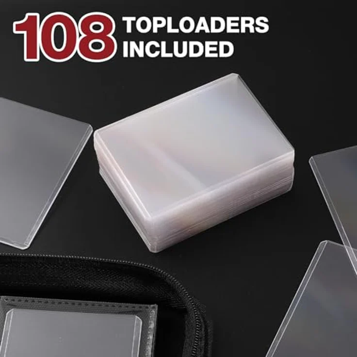 khlerox Toploader Sammelkarten Album für 360 Karten, inkl. 108 Premium-Toploader und 150 Kartenhüllen, wasserabweisend mit Reißverschluss – Bild 3