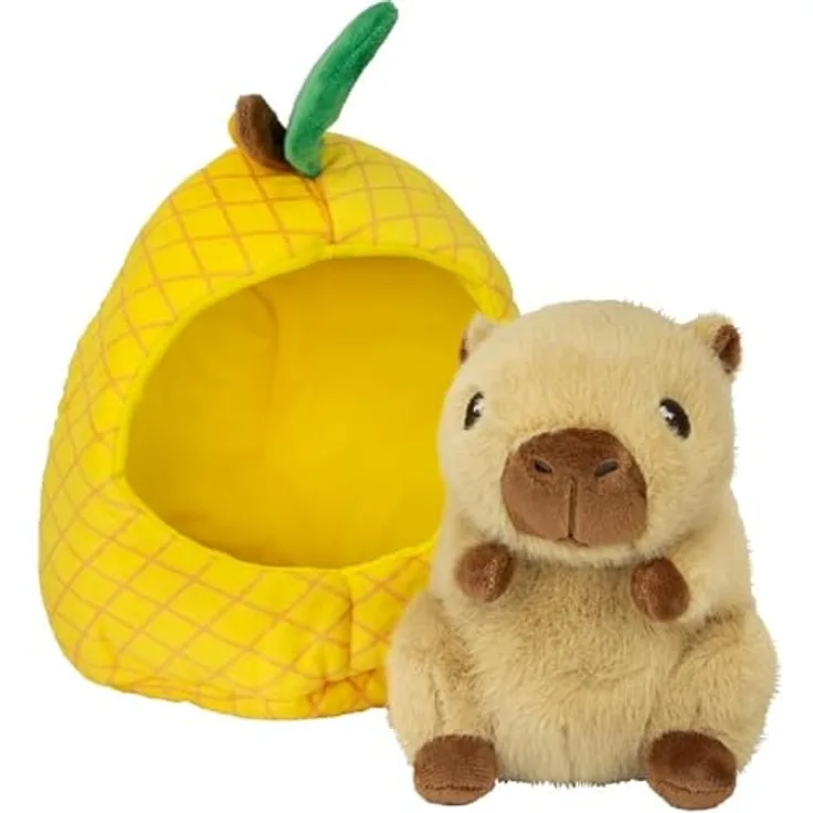 Soma Capybara Plüschtier Kuscheltier 22cm, braun mit Früchte-Versteck Ananas, vielseitig einsetzbar als Spielzeug und Deko