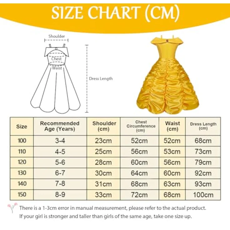 Vicloon Prinzessin Kostüm Mädchen, 9-teiliges Belle Tutu Kleid mit Handschuhen, Diadem, Zauberstab und Halskette für 3-9 Jahre, rosa – Bild 4