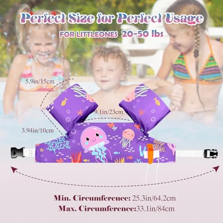 HeySplash Kinder Schwimmflügel, Cartoon Design Schwimmhilfe 2-6 Jahre Kinder Schwimmreifen Sicher Kein Aufblasen Schwimmgürtel mit Sicherheitsverschluss für Jungen Mädchen Schwimmtrainer, Lila – Bild 3