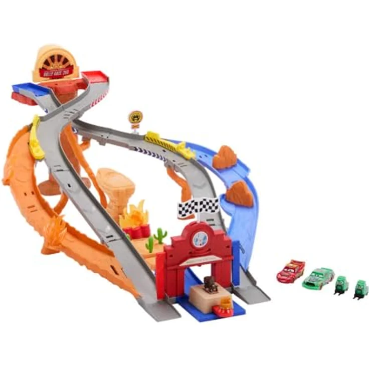 Mattel Disney Pixar Cars Rennstrecke Spielset mit Lightning McQueen und Chick Hicks, inklusive Boxencrew-Figuren – Bild 4