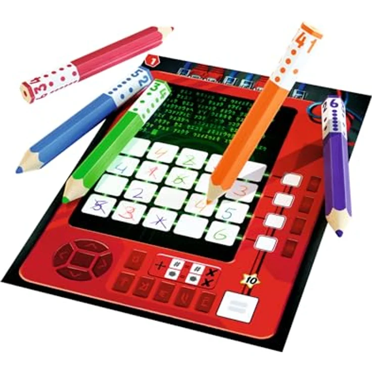 AMIGO Pick a Pen: Hacker, innovatives Roll & Write-Spiel mit 5 Buntstiften und Block, verschiedene Spiellevel – Bild 4