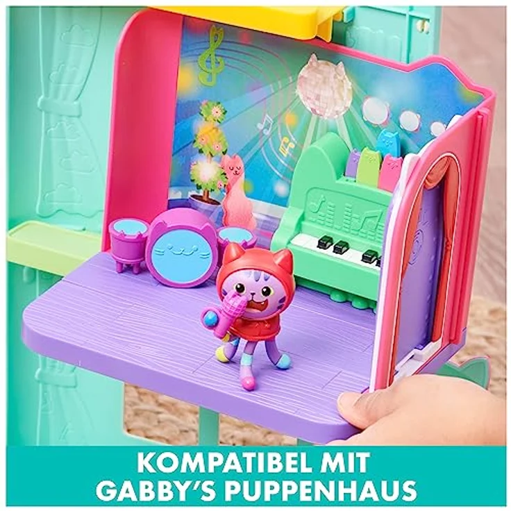 Gabby‘s Dollhouse Deluxe Raum, Groovy Music Room, Musikzimmer mit DJ Katzenminze (engl. DJ Catnip), 2 Möbelstücken und 2 Überraschungsboxen mit Zubehörteilen, geeignet für Kinder ab 3 Jahren – Bild 4