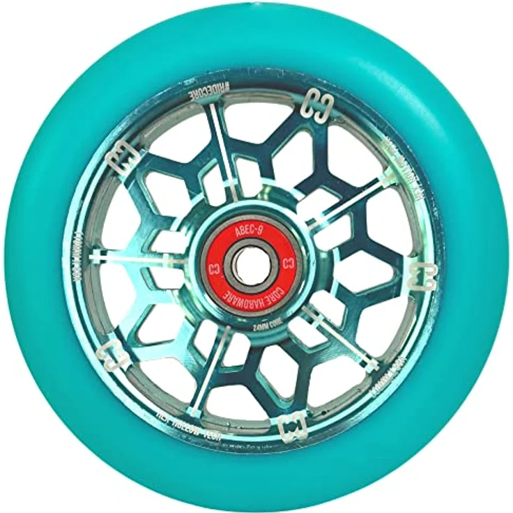 Core Action Sports Stuntscooter Core Hex Hollow Stunt-Scooter Rolle 110mm Mint Blau- Leichte Aluminium 6061 Rolle mit ABEC-9 Kugellagern – Bild 4