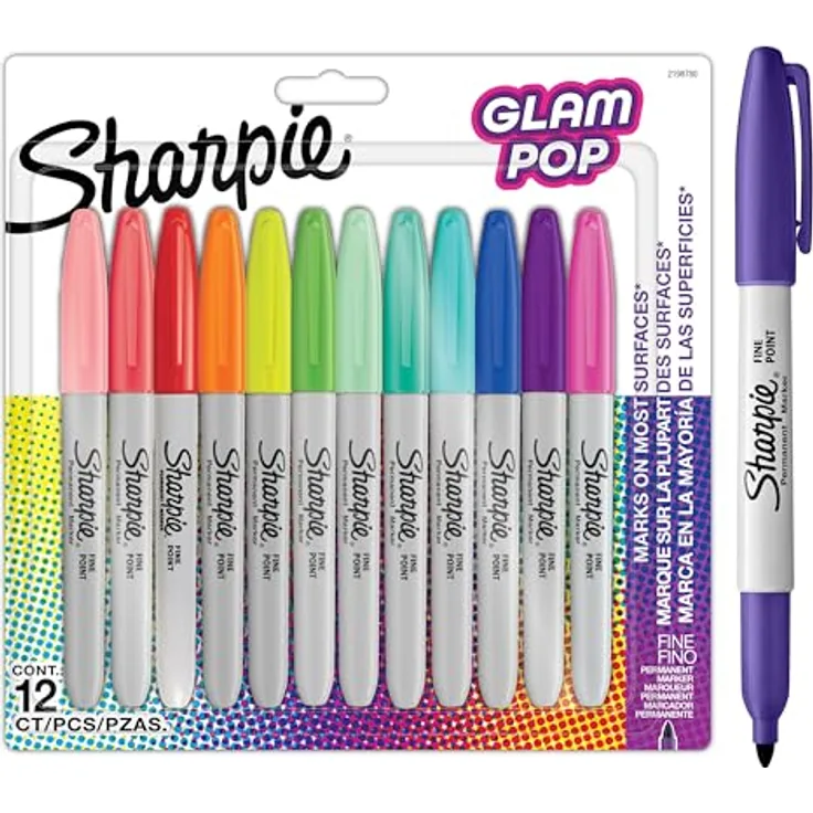 SHARPIE PMKR F. GLAM POP ASST BL12 PEA, Filzstifte mit dynamischen Linien in 12 verschiedenen Farben