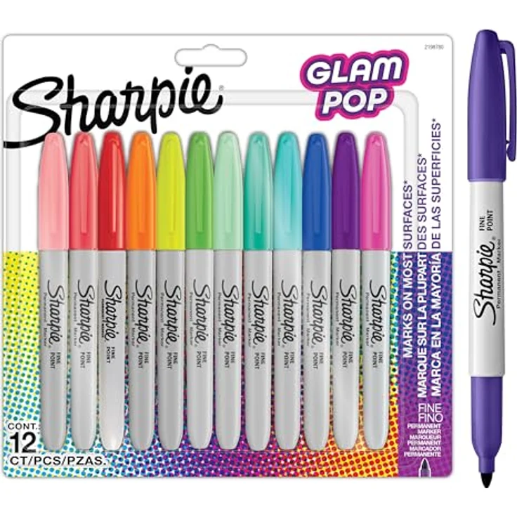SHARPIE PMKR F. GLAM POP ASST BL12 PEA, Filzstifte mit dynamischen Linien in 12 verschiedenen Farben – Bild 1