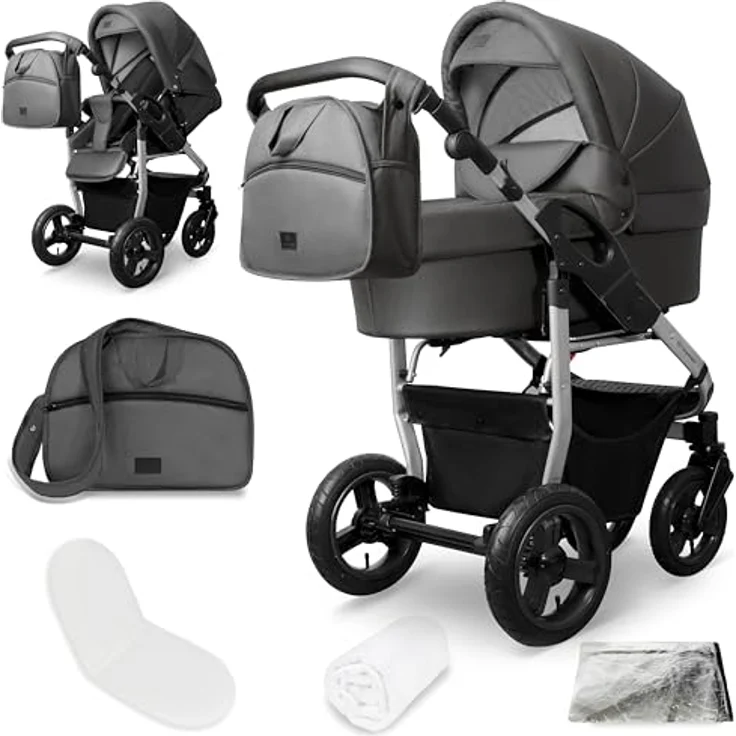 Bergsteiger Capri Kombikinderwagen 2-in-1, Babywanne & Sportsitz, Luftreifen, Federung, höhenverstellbarer Griff, faltbar, Zubehör – Bild 1