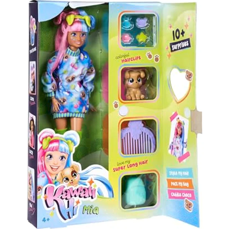 SIMBA Anziehpuppe Kawaii Hi Mia, bewegliche Fashion-Puppe mit rosa-blauen Haaren, 26 cm, inkl. Hund Choco und Zubehör – Bild 8