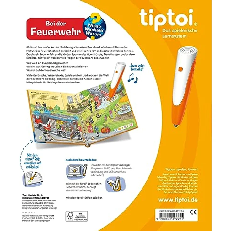 Ravensburger tiptoi® Buch - Wieso? Weshalb? Warum? - Bei der Feuerwehr, interaktive Kinderbuch über Feuerwehrfahrzeuge und Einsätze – Bild 2
