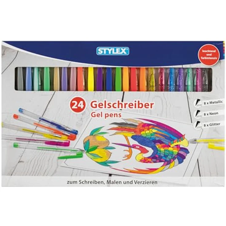Stylex 24 Gelschreiber mit 8 Metallicfarben 8 Neonfarben 8 Glitterfarben – Bild 2