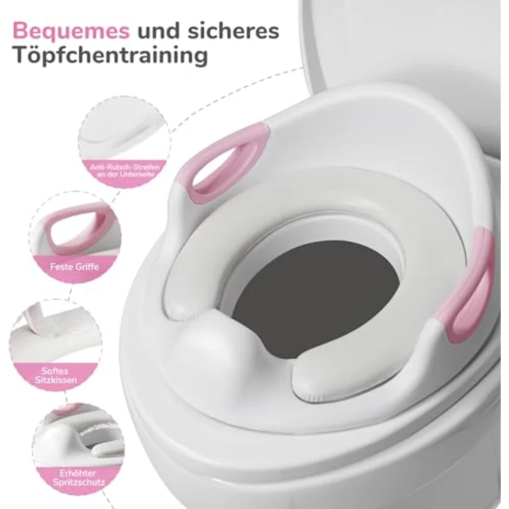 DEANIC Toilettensitz für Kinder mit Tritthocker und 2 Stufen Hocker, bequem mit Spritzschutz, rosa – Bild 3