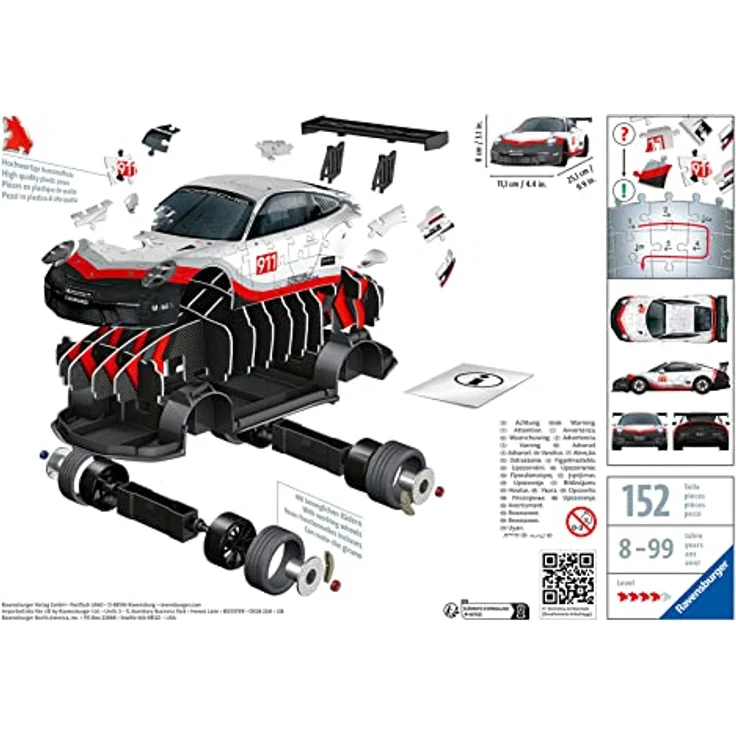 Ravensburger 3D Puzzle Porsche 911 GT3 Cup 11557 - Das berühmte Fahrzeug und Sportwagen als 3D Puzzle Auto – Bild 3