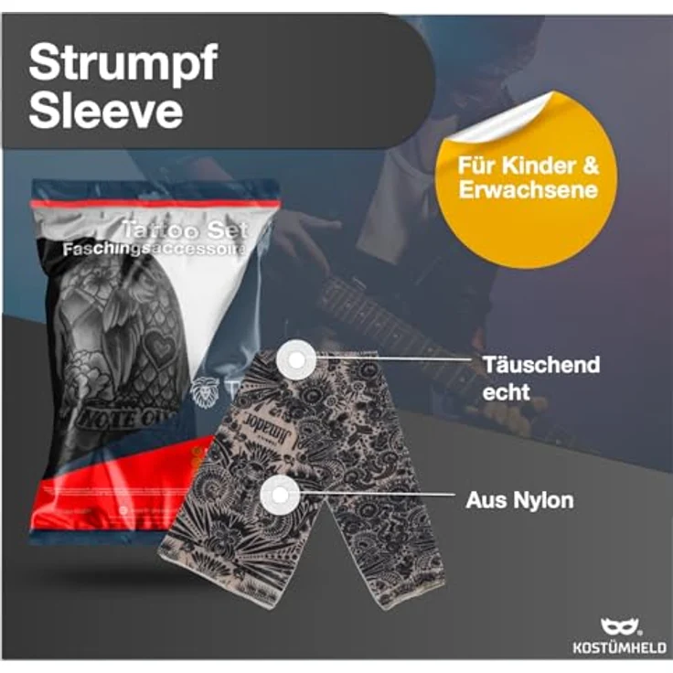 TK Gruppe Timo Klingler 5X Tattoo Ärmel Tattoo Strumpf Sleeve aus Nylon - täuschend echt - Herren - Armstrumpf für Fasching & Karnival & Halloween - Rocker – Bild 5