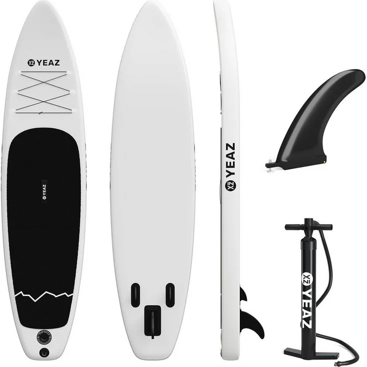 YEAZ Inflatable SUP-Board NOHEA - EXOTRACE - SUP Board, Inflatable, (Set), inkl. Zubehör wie Finne und Handpumpe, für Anfänger bis zum fortgeschrittenen Stand-Up Paddler, wendig und stabil, japanisches Design, SHIKOKU SUP-Kollektion, UV-resistentes Ventil, leicht aufzupumpen, ideal für leichte bis mittelschwere Erwachsene, Jugendliche und Kinder bis 90 kg, blau