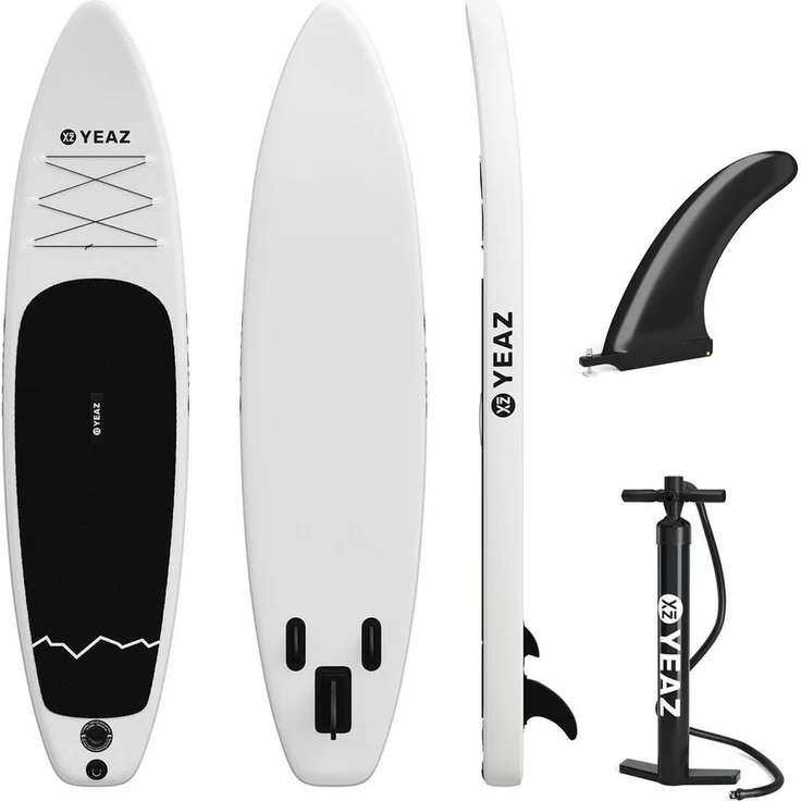 YEAZ Inflatable SUP-Board NOHEA - EXOTRACE - SUP Board, Inflatable, (Set), inkl. Zubehör wie Finne und Handpumpe, für Anfänger bis zum fortgeschrittenen Stand-Up Paddler, wendig und stabil, japanisches Design, SHIKOKU SUP-Kollektion, UV-resistentes Ventil, leicht aufzupumpen, ideal für leichte bis mittelschwere Erwachsene, Jugendliche und Kinder bis 90 kg, blau