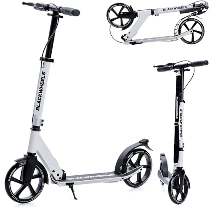 BLACKWHEELS ORIO City Scooter Bigwheel 200mm Klappbar Weiß, Tretroller Kickscooter bis 100kg, Doppelte Bremse, Tragegurt – Bild 1