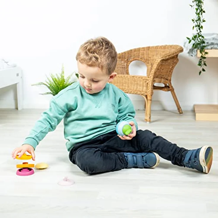 Bigjigs Wooden Stackable Apple and Pear, 5-teiliges Babyspielzeug aus Silikon zum Stapeln und Beißen – Bild 9