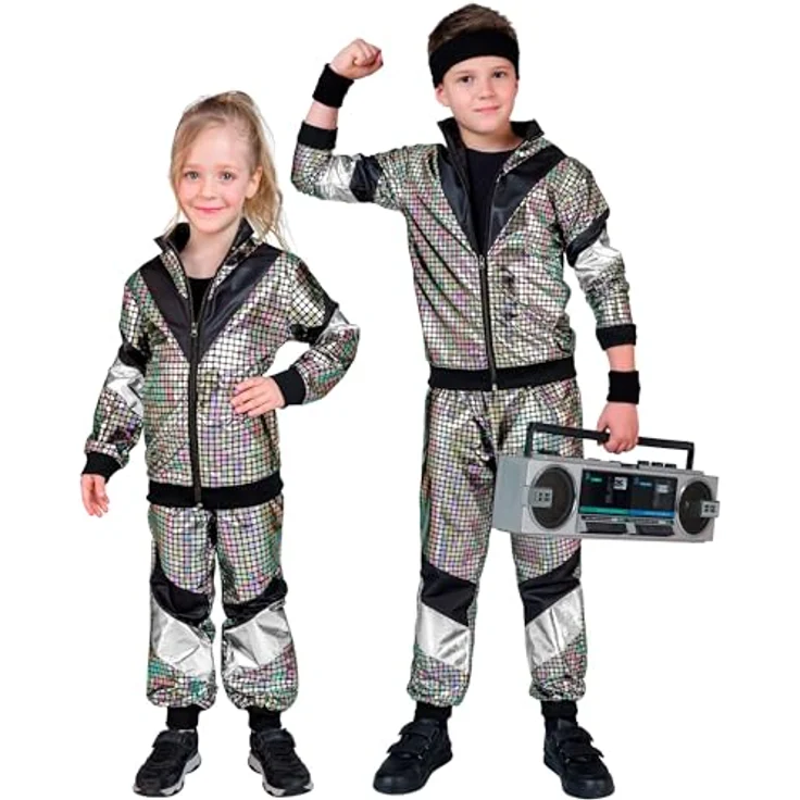 Widmann 80er Jahre Holo Trainingsanzug, Oberteil und Hose für Fasnacht und Partys, Größe 128 – Bild 1