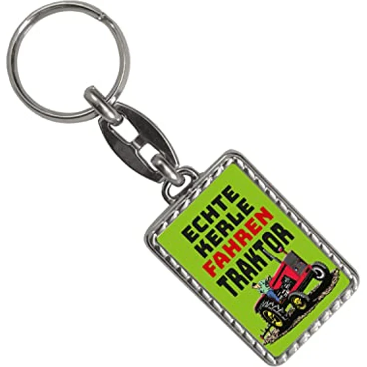 speecheese Echte Kerle fahren Traktor Schlüsselanhänger, grüne Bordüre, inkl. Metall-Schlüsselring, 10 cm Länge – Bild 2