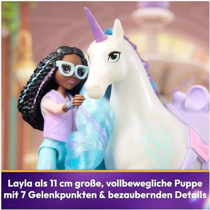Spin Master Anziehpuppe Unicorn Academy - Small Doll & Unicorn - Layla & Glacier, 12 cm große Puppe mit Einhorn und 7 Gelenken, inkl. Bürste für Einhornpflege – Bild 3