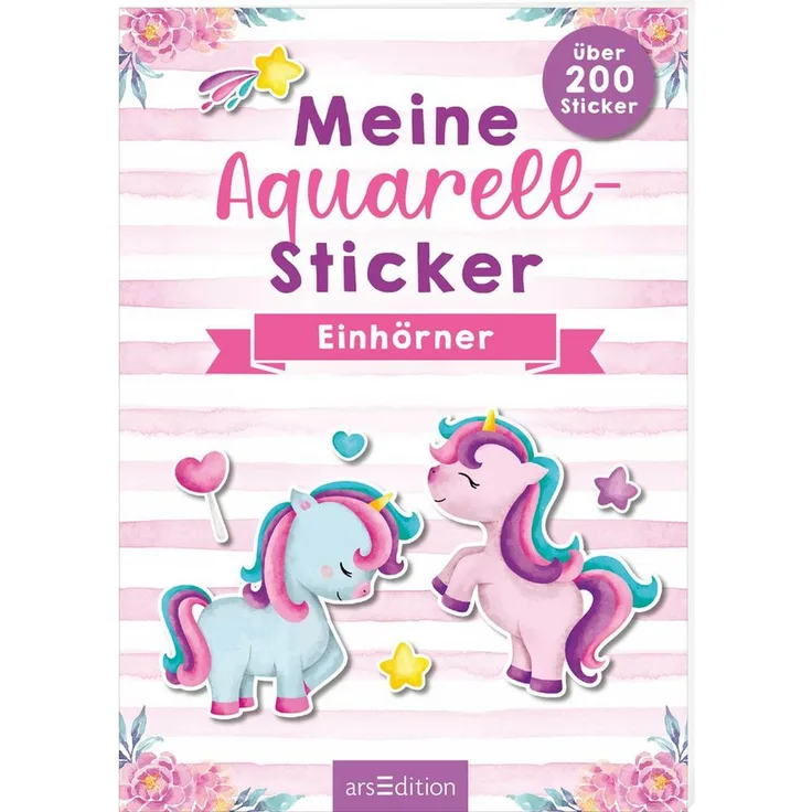 Ars Edition Sticker Meine Aquarell-Sticker - Einhörner - über 200 Sticker in trendiger Aquarell-Optik