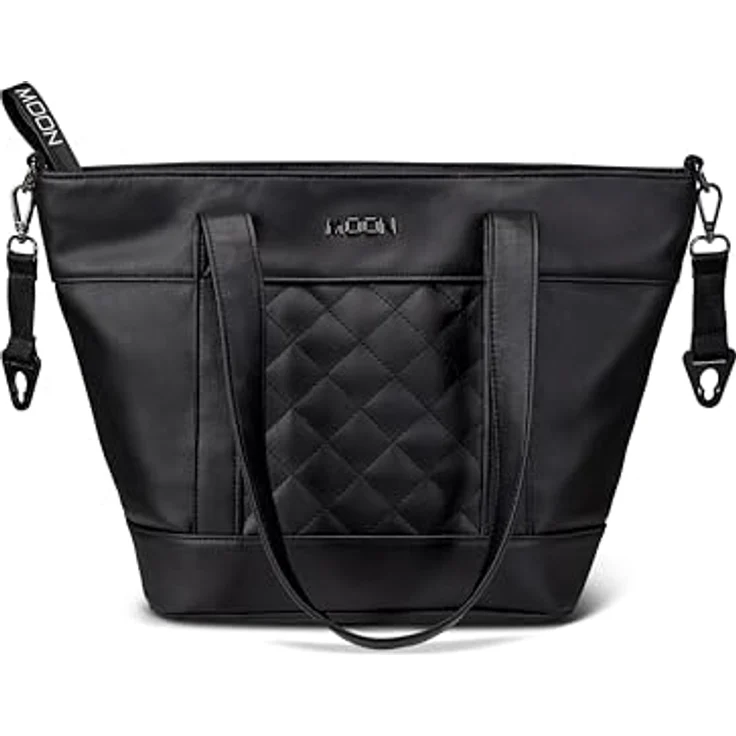 MOON Wickeltasche V-Shape, schwarze Lederoptik, 15 Liter Fassungsvermögen, inklusive Wickelunterlage, isolierter Flaschentasche und Geldbeutel – Bild 2