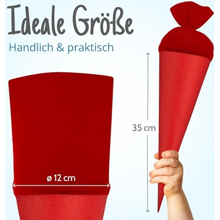 itenga kleine Bastelschultüte, 35cm runder Rohling aus Karton für Geschwister mit Filzverschluss, rot – Bild 2