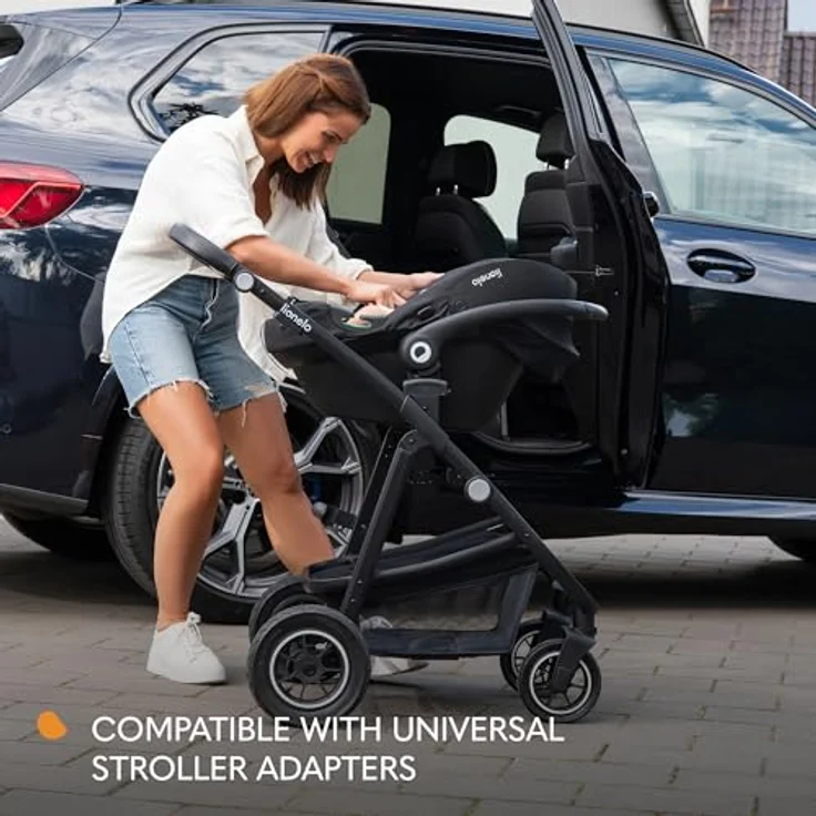 lionelo Babyschale Lionelo Autositz + Base Set Astrid i-Size, i-Size Kompatibilität, höchster Sicherheitsstandard, PP-Kunststoff, Holmbergs Schnalle, schwarz – Bild 6