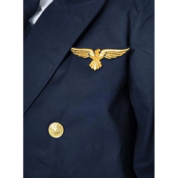 Maskworld Realistisches Piloten Kinder-Kostüm - Verkleidung Uniform Anzug für kleine Flugzeugführer - Karneval Fasching & Halloween - Größe 168, Blazer mit Hemdeinsatz, Hose, Krawatte und Mütze – Bild 5