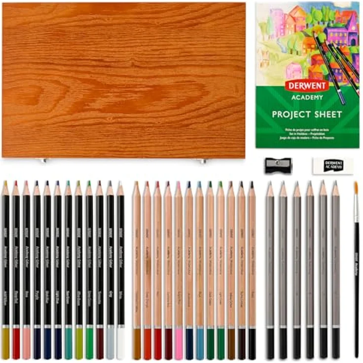 Derwent Sketching Academy Buntstifte-Set, 30-teilig mit 12 Farbstiften, 12 Aquarellstiften und 6 Graphitstiften – Bild 2