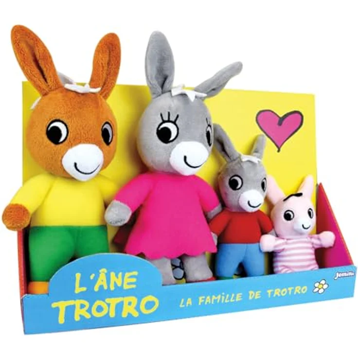 Jemini TROTRO Plüschkoffer Set mit 4 Figuren: Trotro +/-15 cm, Mama Anna und Papa Dada +/-23 cm, Schwester Zaza +/-11 cm, Mehrfarbig – Bild 4