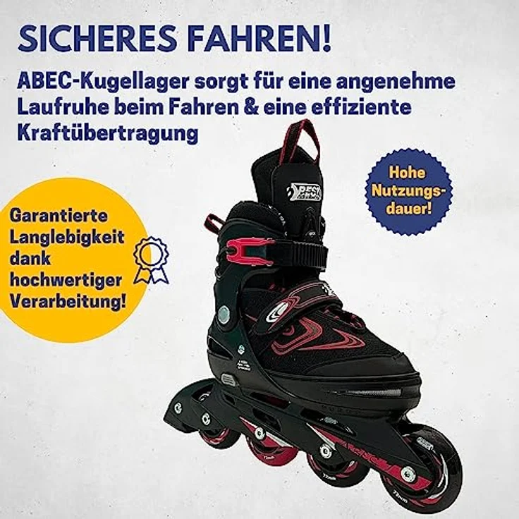 Best Sporting Inline Skates Kinder I Rollschuhe größenverstellbar I robuste Inliner für Jugendliche mit Bremse I schwarz/rot I Rollerskates Schuhe Kinder I Inliner mit 4 Rollen (29-33) – Bild 4