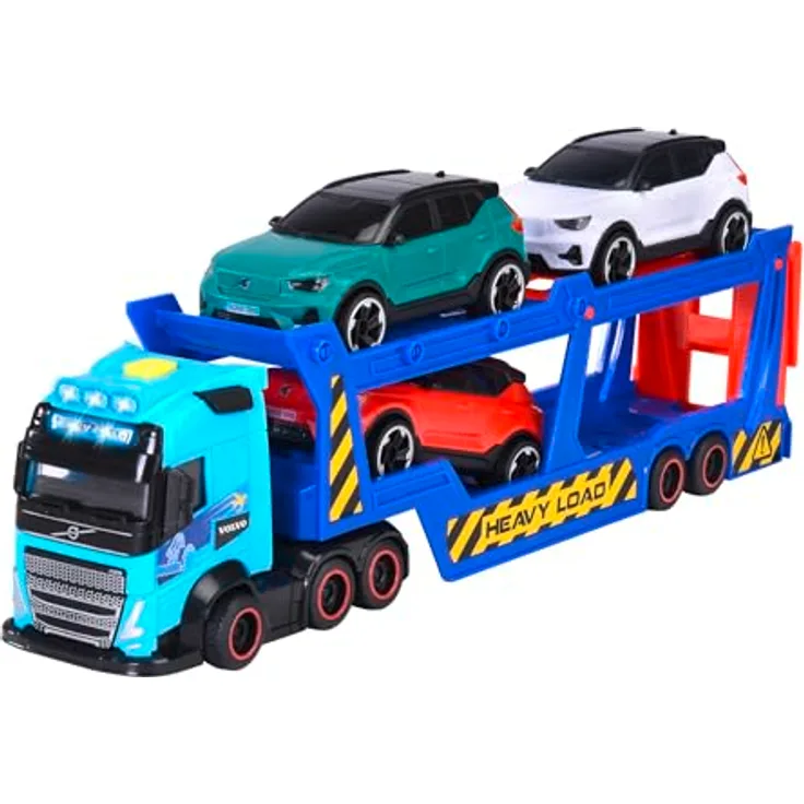 Dickie Toys -40 cm Volvo-LKW Transporter Anhänger FH16 mit Anhänger, inkl. 3 Autos XC40 Recharge, Licht- und Soundeffekte, Spielzeug für Kinder ab 3 Jahren (203747017)