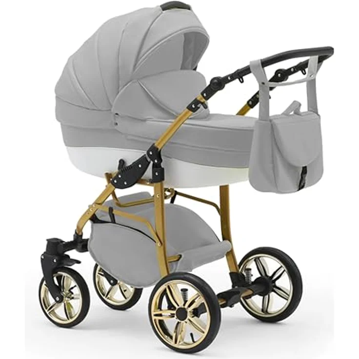 Elcar Kinderwagen-Set 5 in 1 Neo Gold inkl. Sportsitz, Autositz und Iso Base - 17 Teile - Federung, 360° schwenkbare Vorderräder - in 22 Farben – Bild 2