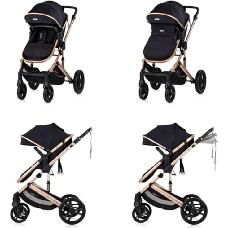 Chipolino Kinderwagen 3 in 1 Amore, inkl. Babyschale, Adapter, Wickeltasche und Fußabdeckung, schwarz – Bild 3