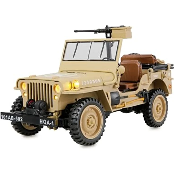 Amewi Ferngesteuerter Jeep Willys MB Scale Crawler 1:14 RTR, 4WD mit Seilwinde und LED-Beleuchtung, Sandfarben – Bild 2