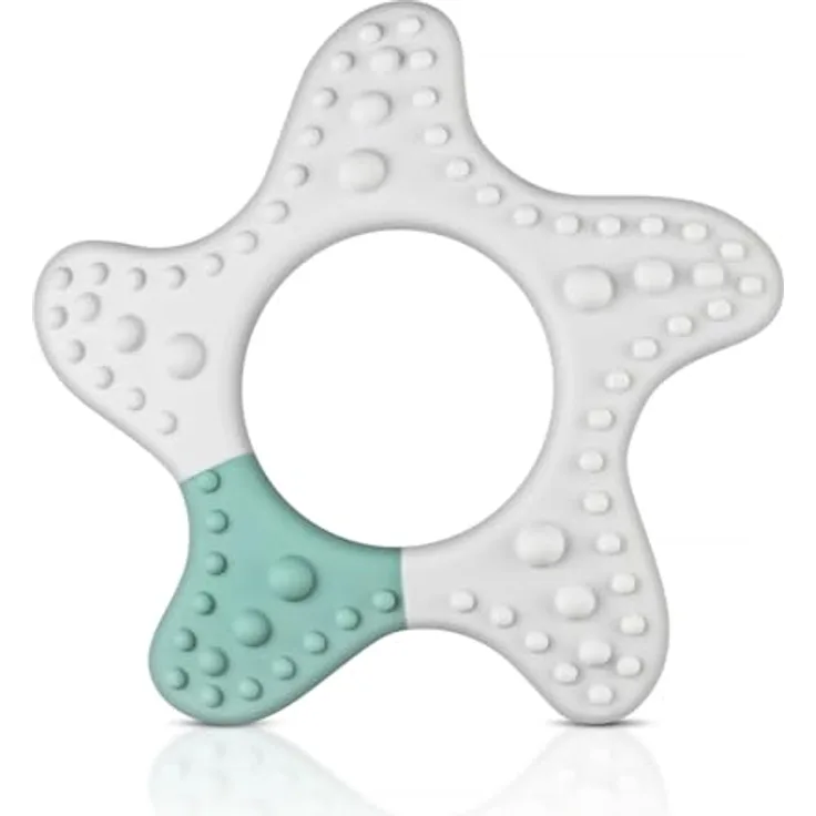 Reer Massage-Beißring Stern, Unterstützt beim Zahnen, Weiß Grün, BPA-frei, mit Tastsinnförderndem Design
